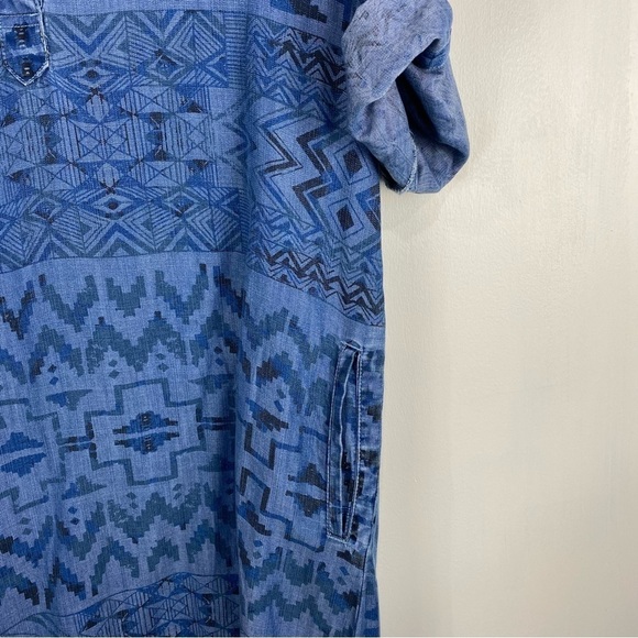 Philosophy Tencel Aztec Print Chambray Popover Mini Dress Denim Size Large (NWT) - Picture 2 of 5